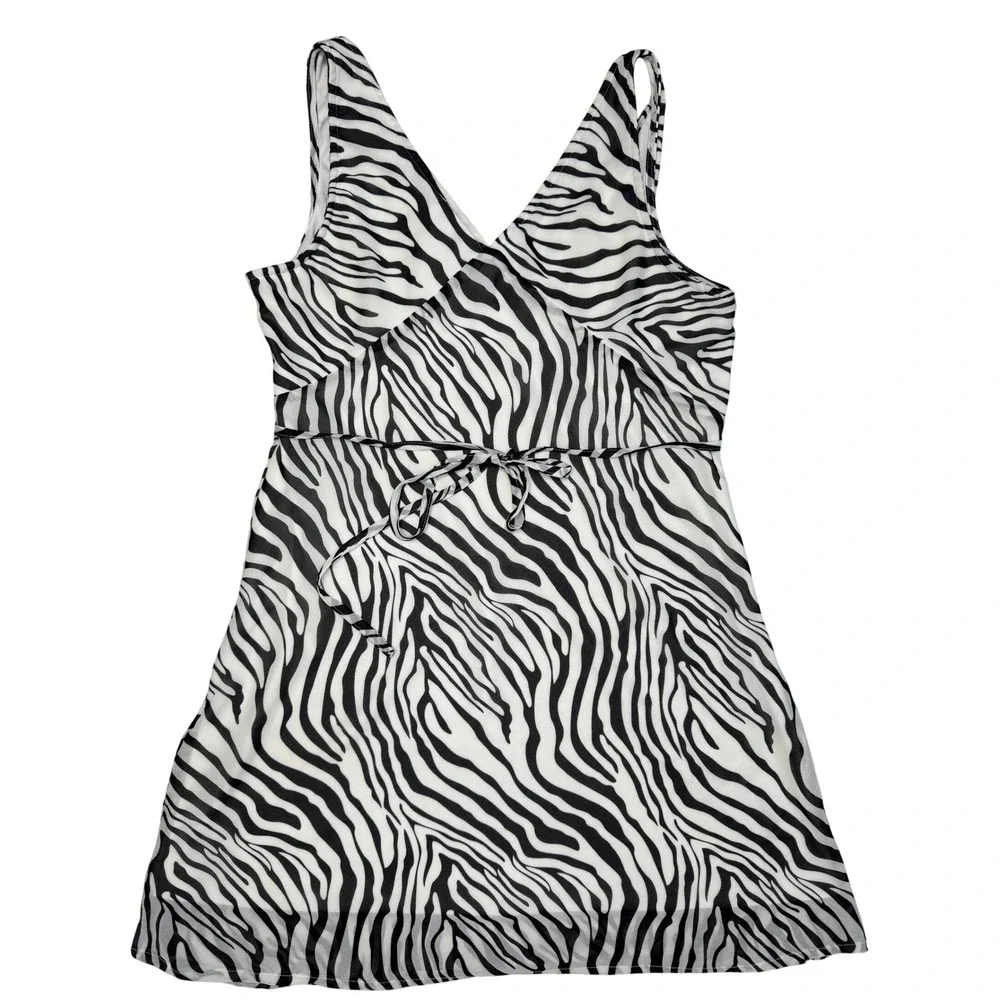 Princess Polly Zebra Print Mini Dress Size 10 Black & White Tie Waist - Picture 3 of 7